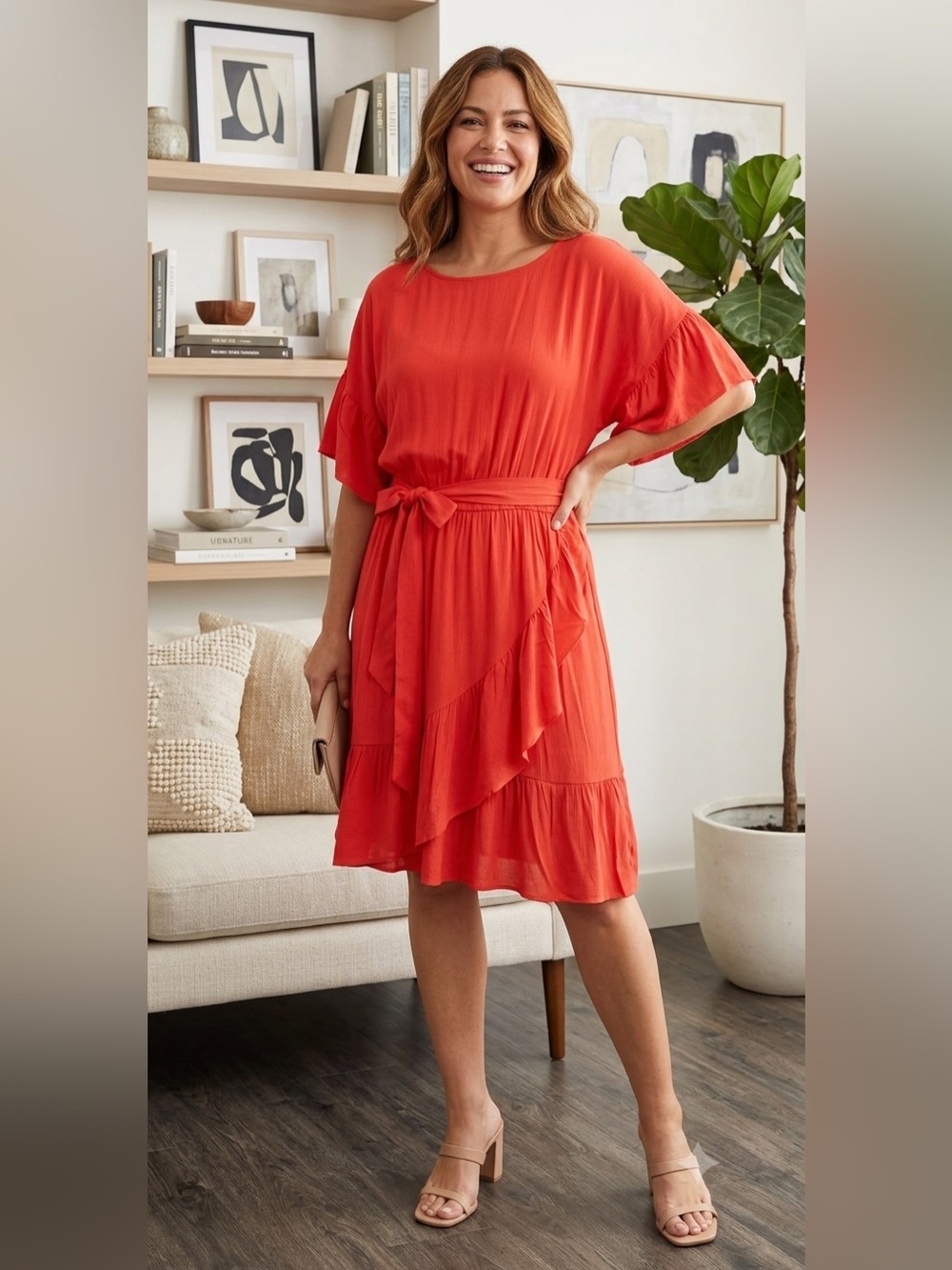Gap Midi Dress Orange Short Sleeve SIZE Medium